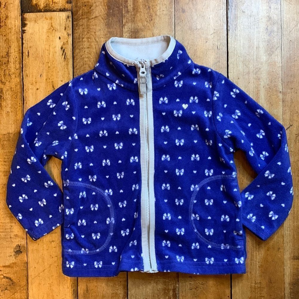 Carters fleece zip up 24 months blue full zip jacket winter hearts bows